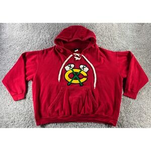 Vintage Old Time Hockey Chicago Blackhawks NHL Lace Up Hoodie Red XXL